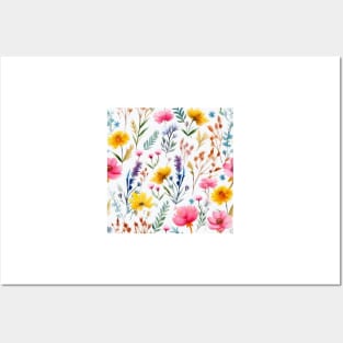 Watercolor Assorted Wildflowers Pattern 2 Posters and Art